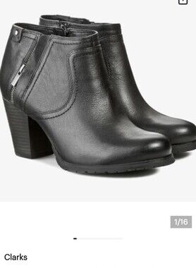Clarks Mission Halle Distressed Leather Black Heel Ankle Boot Women Size…